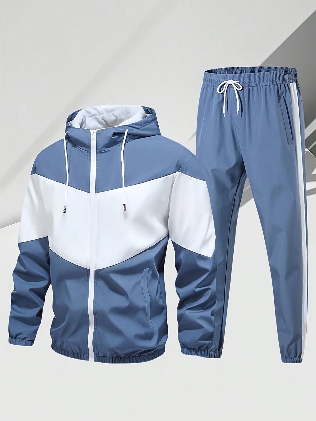 Men'S Casual 2pcs Athletic Set Unisex Couple All-Season Spring Autumn Loose Color-Block Athletic Outfit Hooded Sweater Zip-Up Jacket Long Sleeve Outerwear Long Pants Jogging Trousers Gym Workout Running Outdoor Set Elastic Pants Hoodie Top And Botto Cole Hampton