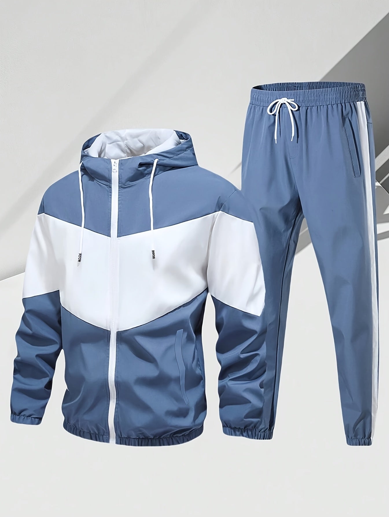 Men'S Casual 2pcs Athletic Set Unisex Couple All-Season Spring Autumn Loose Color-Block Athletic Outfit Hooded Sweater Zip-Up Jacket Long Sleeve Outerwear Long Pants Jogging Trousers Gym Workout Running Outdoor Set Elastic Pants Hoodie Top And Botto Cole Hampton