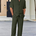 Men's Casual Suit-Inspired Short Sleeve Shirt & Loose Straight Pants Set - Polyester, Machine Washable Cole Hampton