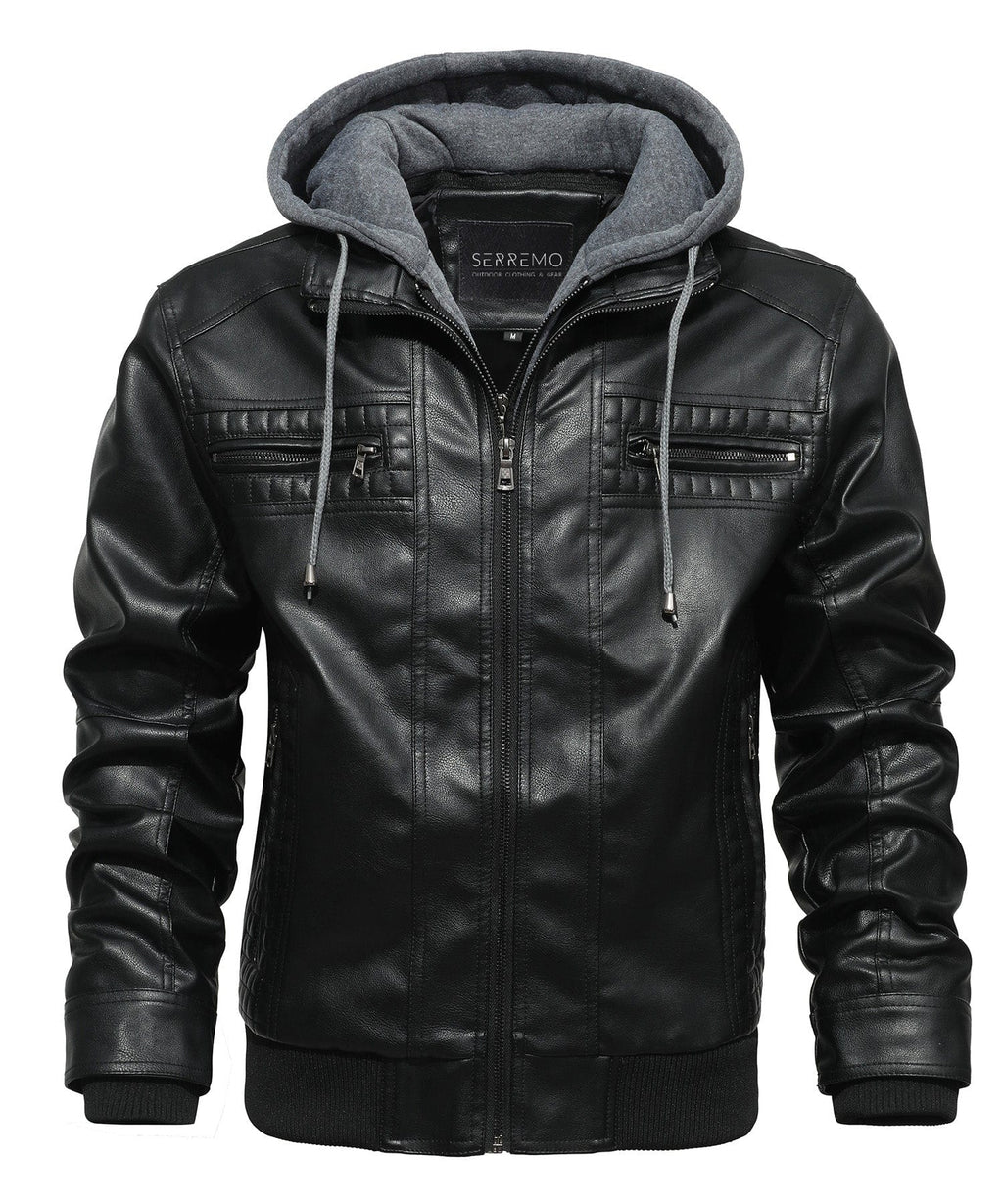Jetstream Jacket – Men's Faux Leather Bomber – Removable Hood Cole Hampton