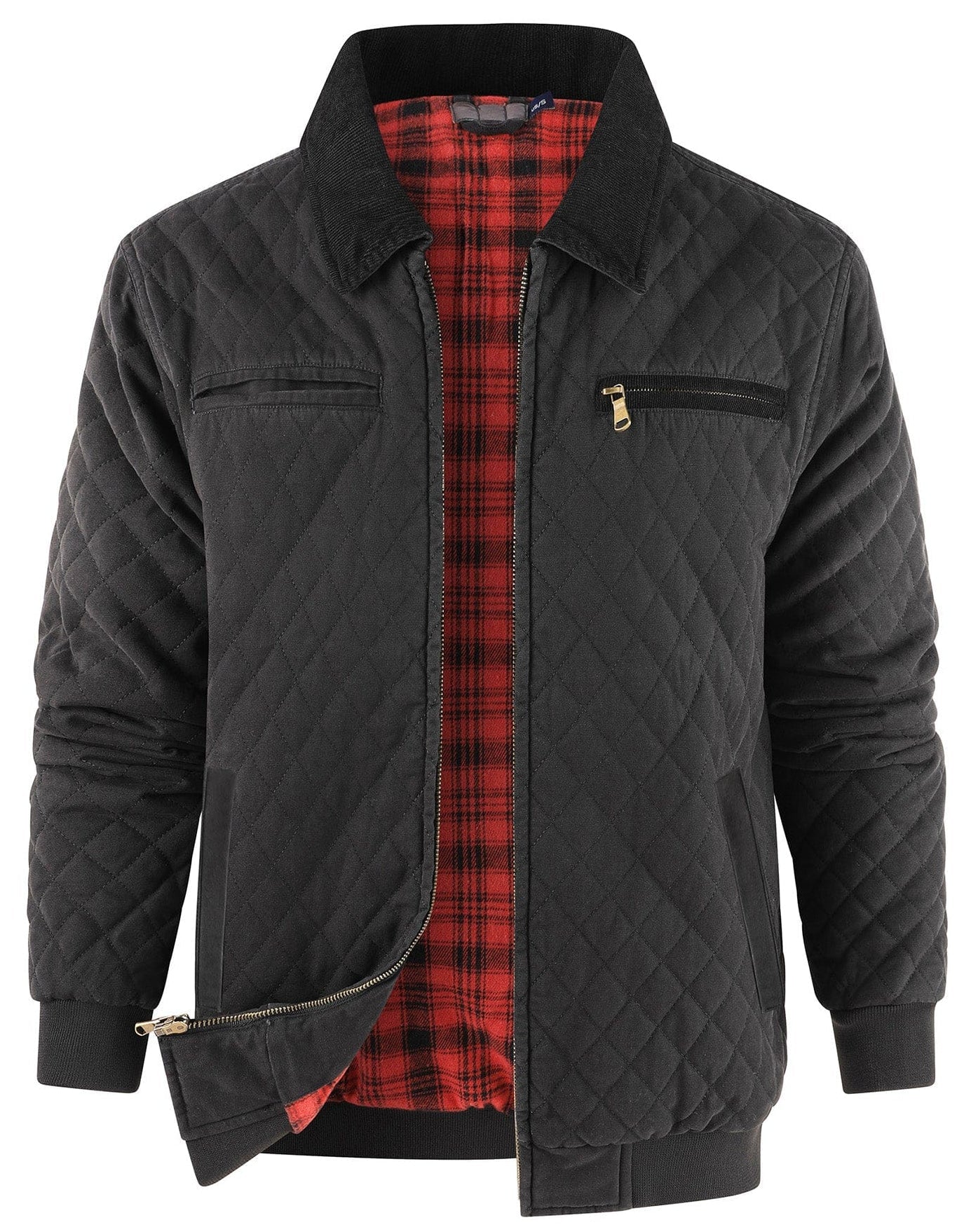Diamond Quilt Jacket – Men's Quilted Bomber Jacket – Corduroy Collar Cole Hampton