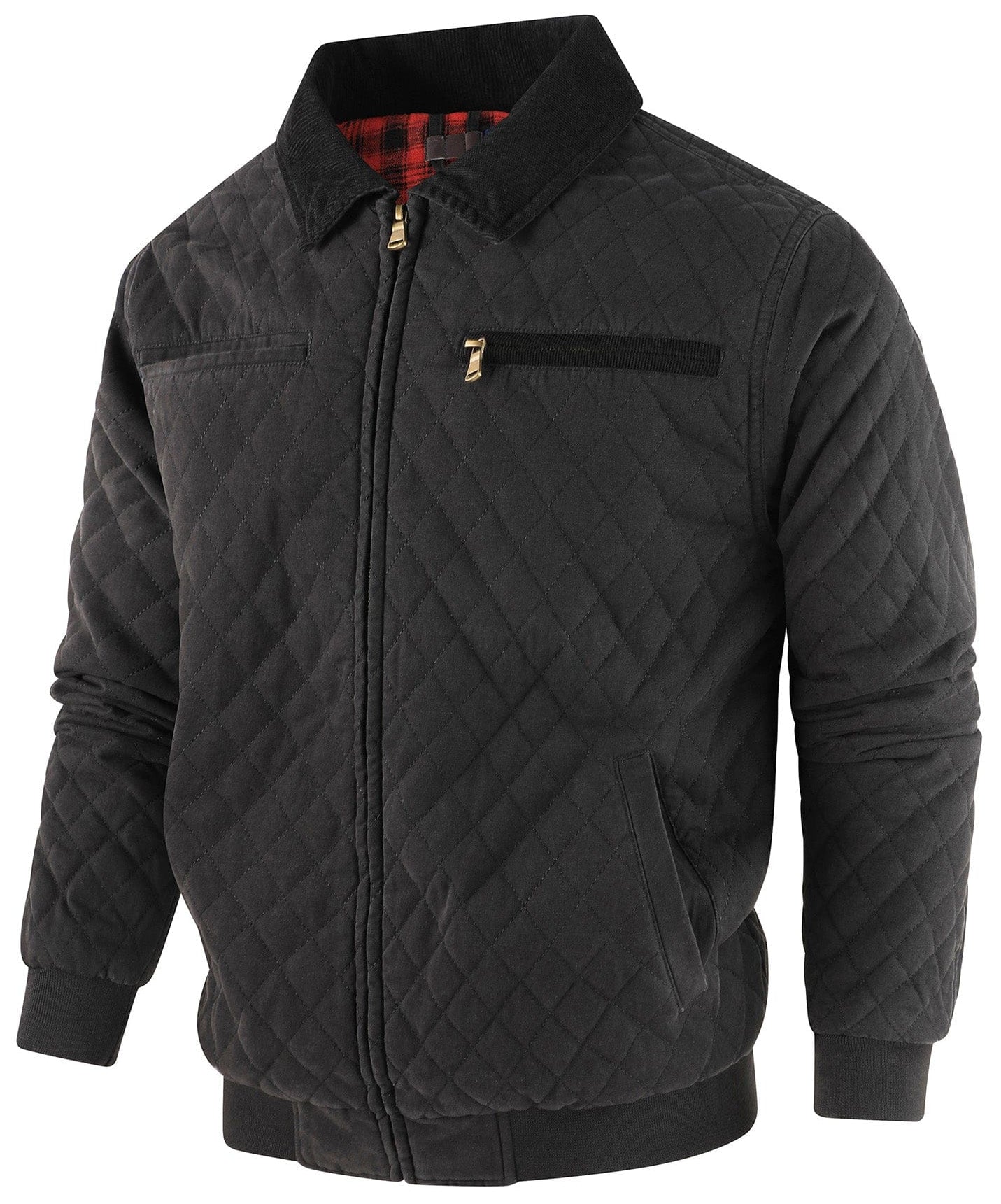 Diamond Quilt Jacket – Men's Quilted Bomber Jacket – Corduroy Collar Cole Hampton