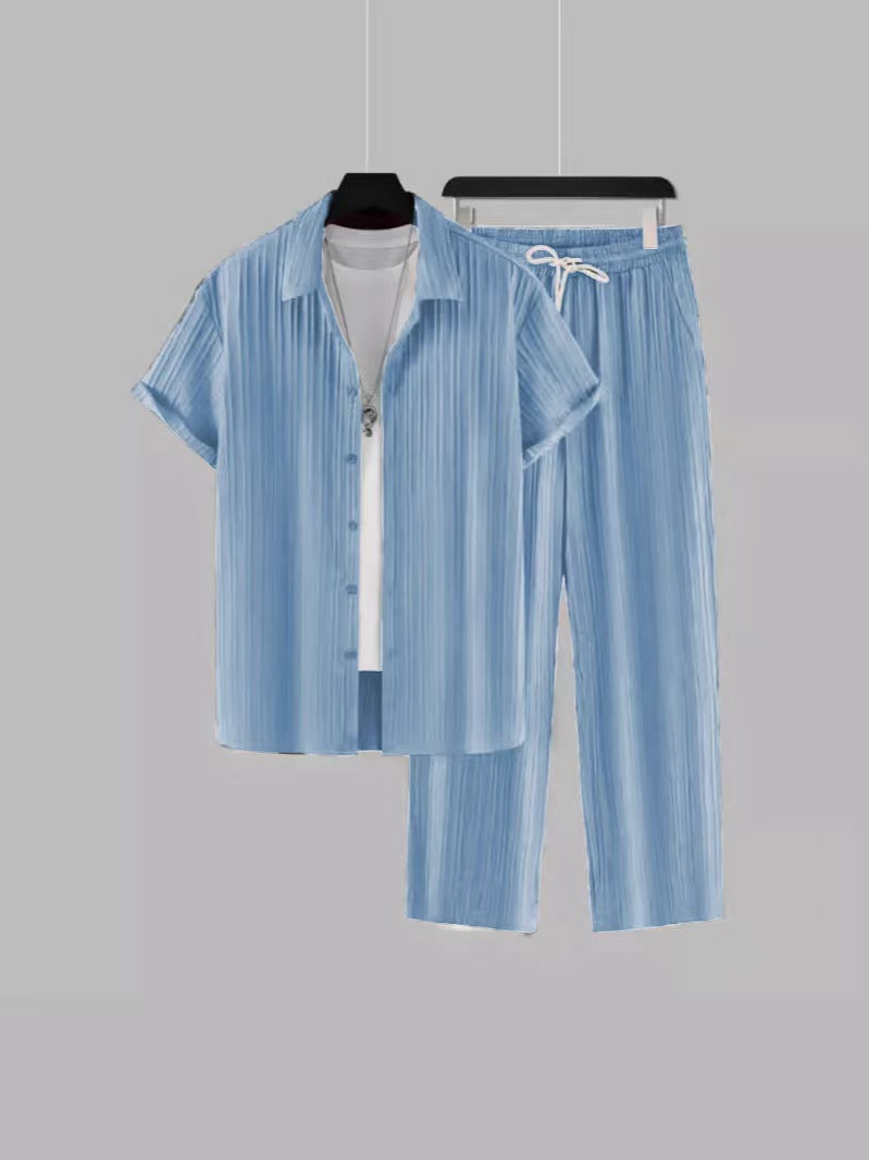 Cole Hampton Men's Striped Shirt & Pants Set, Stand Collar Cole Hampton