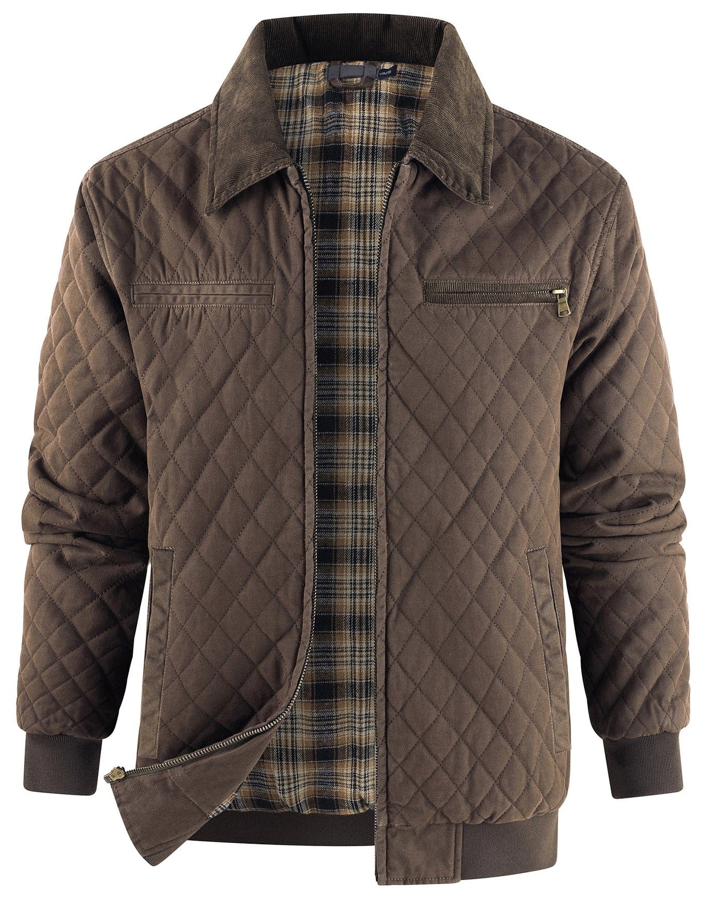 Diamond Quilt Jacket – Men's Quilted Bomber Jacket – Corduroy Collar Cole Hampton