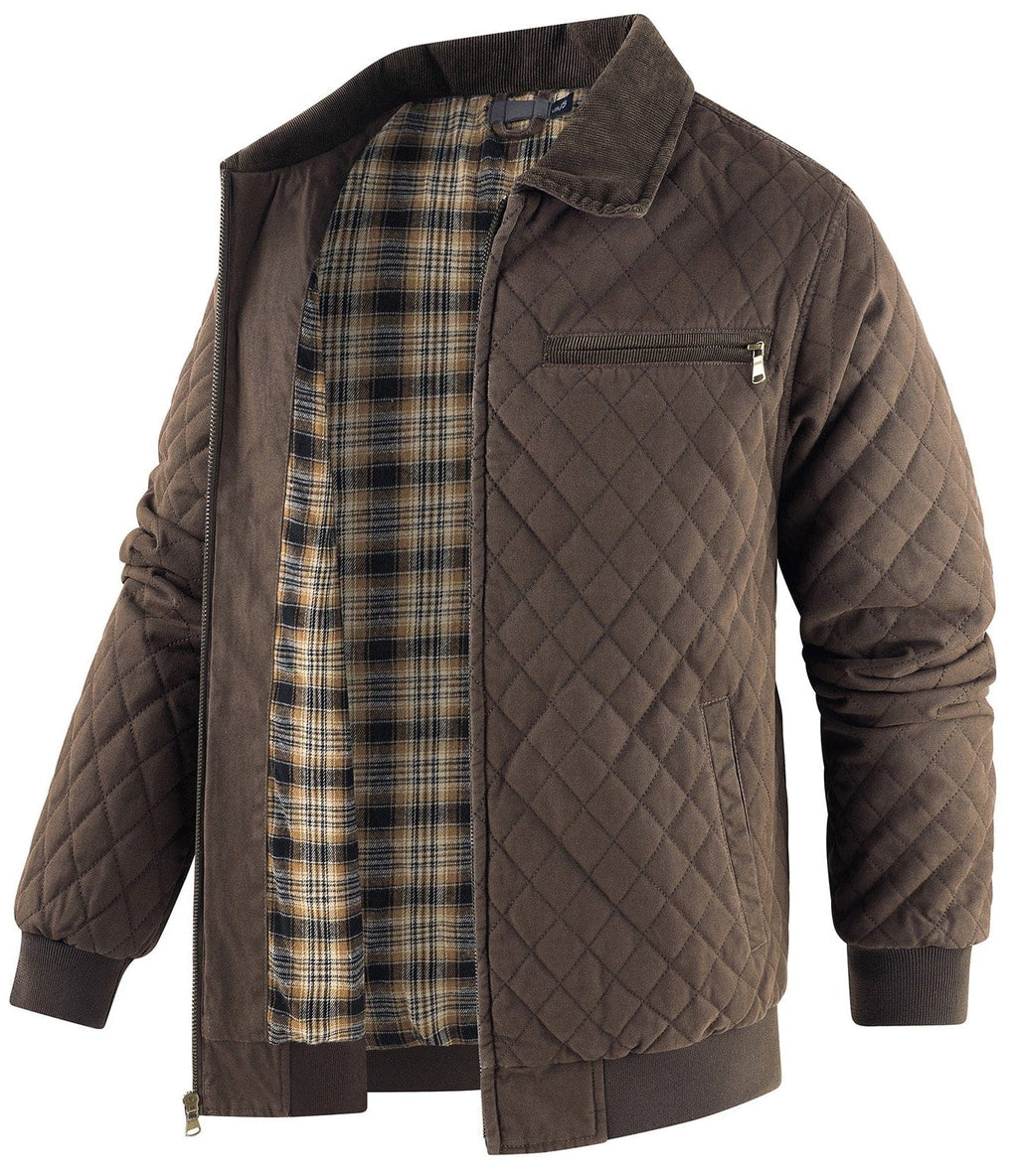 Diamond Quilt Jacket – Men's Quilted Bomber Jacket – Corduroy Collar Cole Hampton