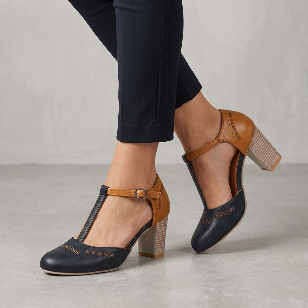 T-Strap Block Heel Pumps – Elegant Casual Comfort Dress Shoes Cole Hampton