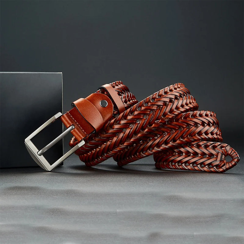 Braided Genuine Leather Belt with Metal Buckle Cole Hampton