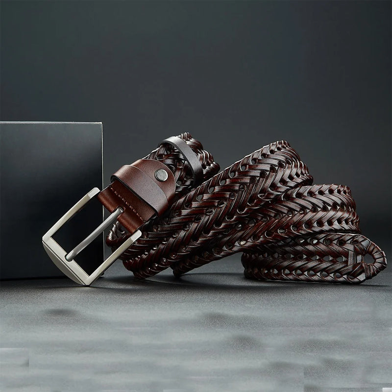 Braided Genuine Leather Belt with Metal Buckle Cole Hampton