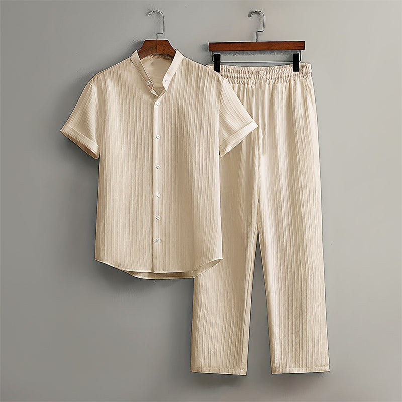 Callum - Men's Textured Short Sleeve Shirt and Pants Set Cole Hampton