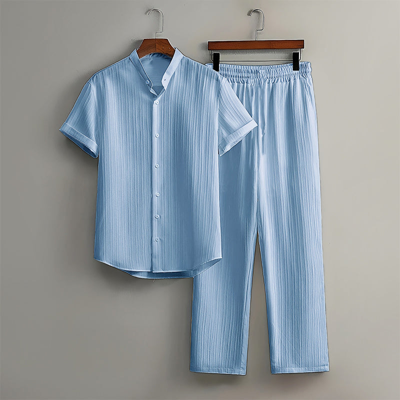 Callum - Men's Textured Short Sleeve Shirt and Pants Set Cole Hampton