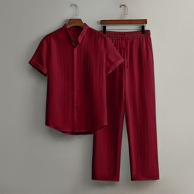 Callum - Men's Textured Short Sleeve Shirt and Pants Set Cole Hampton