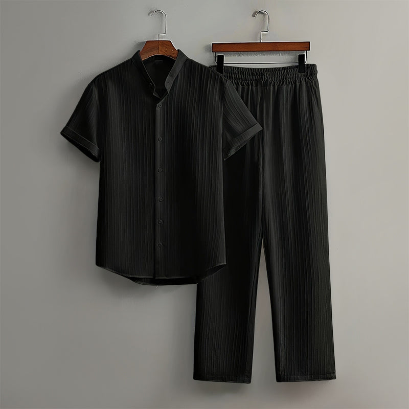 Callum - Men's Textured Short Sleeve Shirt and Pants Set Cole Hampton