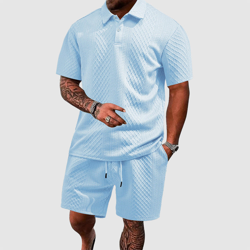 Colton - Men's Textured Polo & Drawstring Shorts Set Cole Hampton