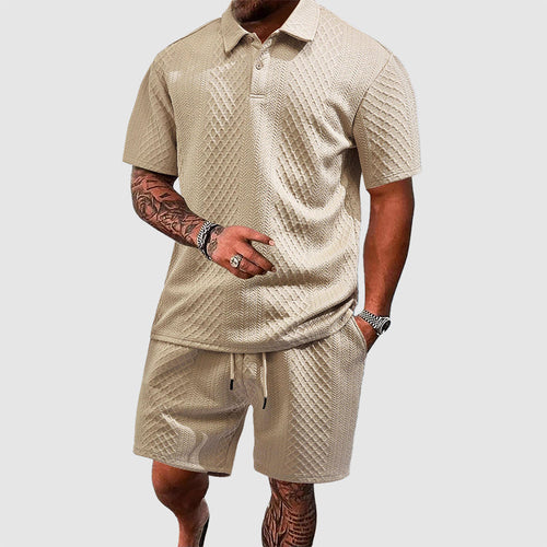 Colton - Men's Textured Polo & Drawstring Shorts Set Cole Hampton