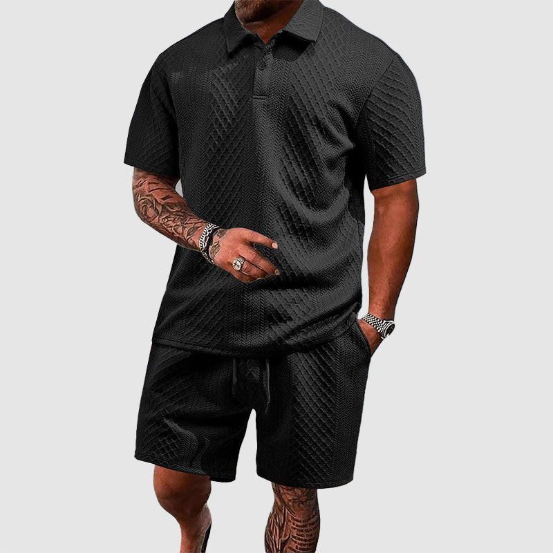 Colton - Men's Textured Polo & Drawstring Shorts Set Cole Hampton