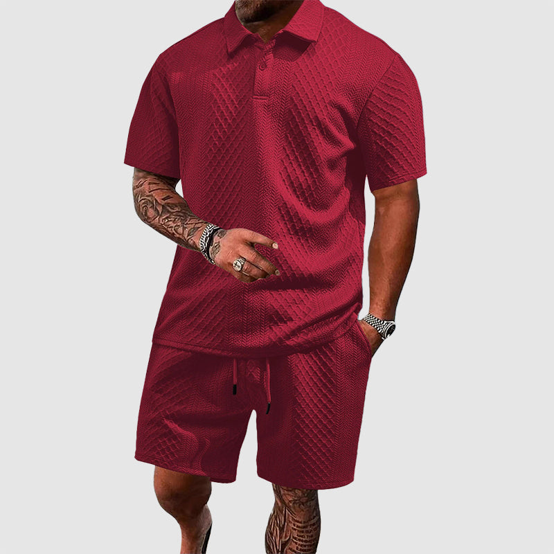Colton - Men's Textured Polo & Drawstring Shorts Set Cole Hampton