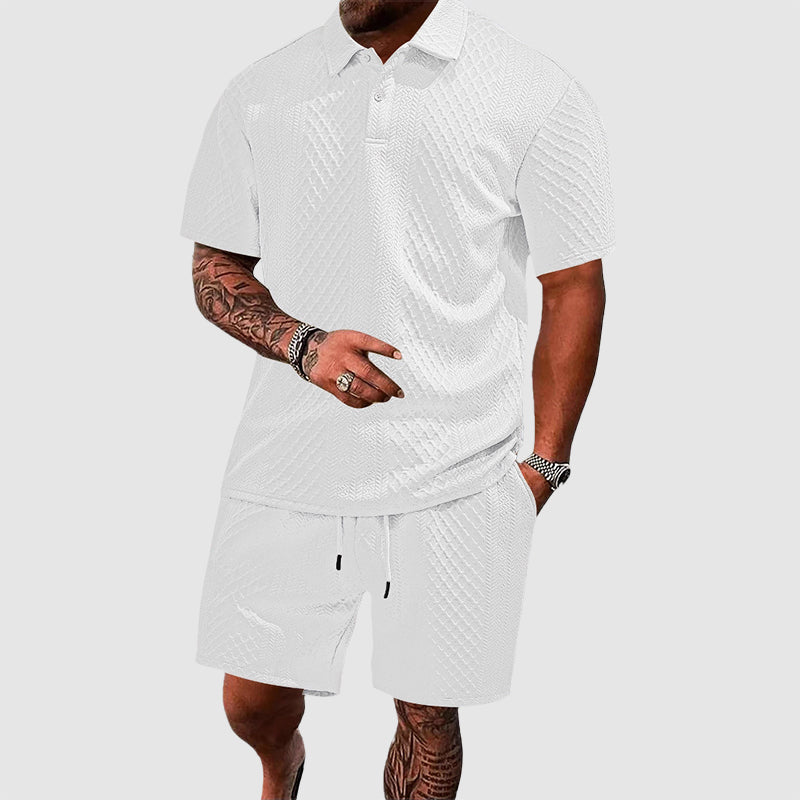 Colton - Men's Textured Polo & Drawstring Shorts Set Cole Hampton