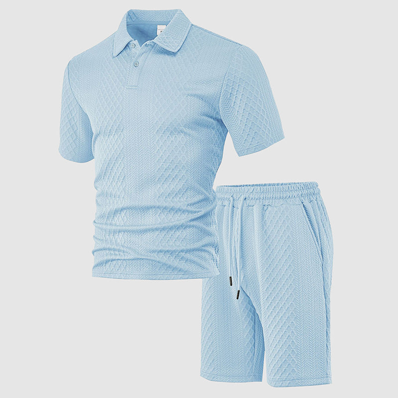 Colton - Men's Textured Polo & Drawstring Shorts Set Cole Hampton