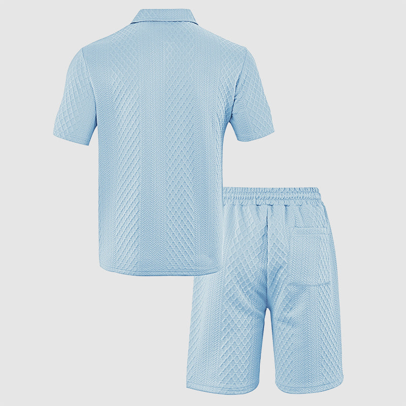 Colton - Men's Textured Polo & Drawstring Shorts Set Cole Hampton