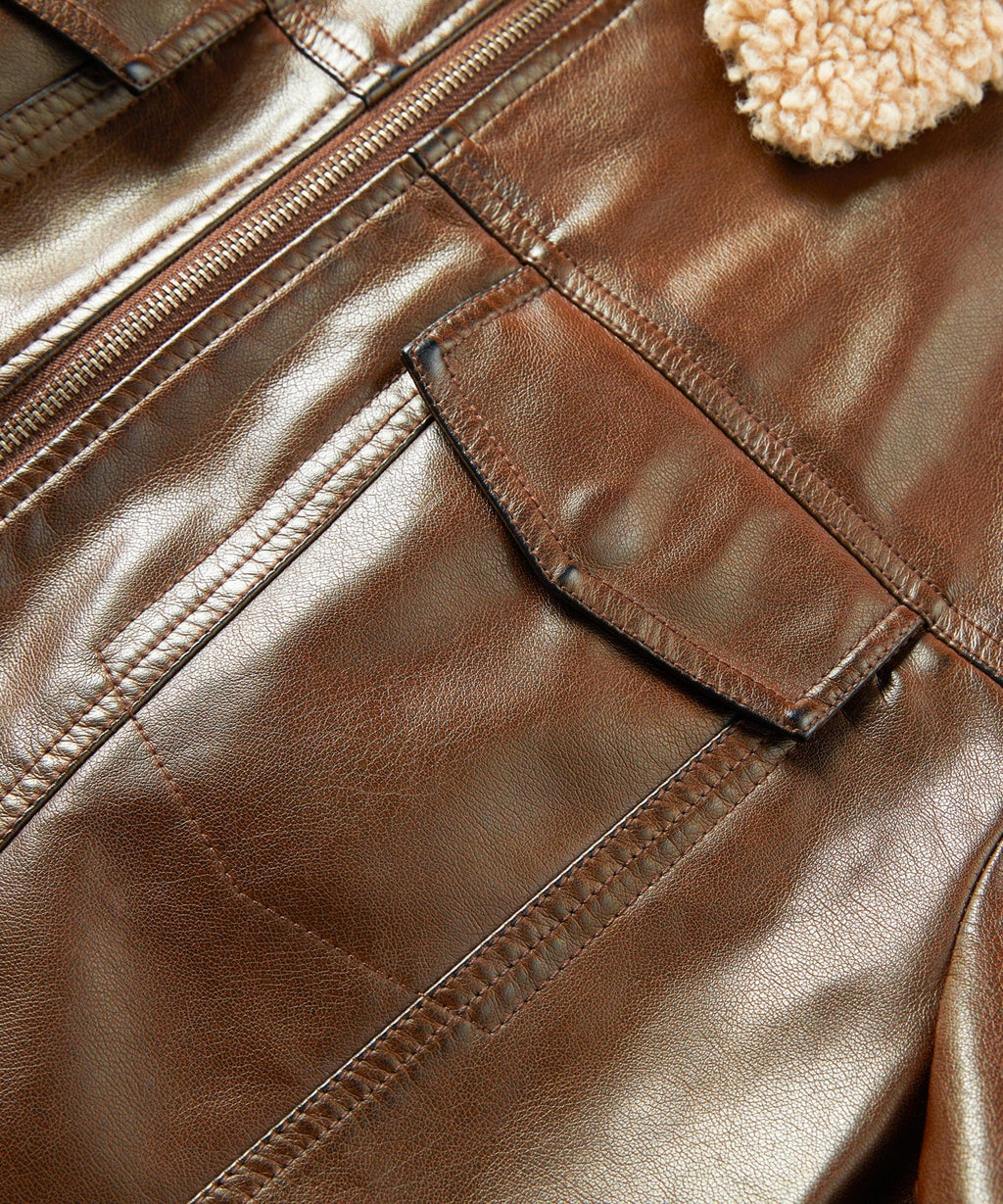 Timberline Jacket – Men's Faux Leather Aviator Jacket – Shearling Collar Cole Hampton