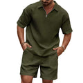Ethan - Men's Waffle Knit Polo T-Shirt and Shorts Set Cole Hampton