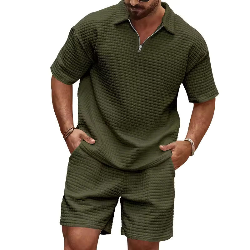 Ethan - Men's Waffle Knit Polo T-Shirt and Shorts Set Cole Hampton