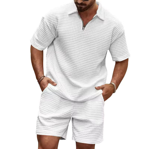 Ethan - Men's Waffle Knit Polo T-Shirt and Shorts Set Cole Hampton