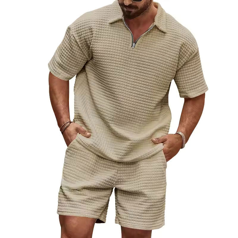 Ethan - Men's Waffle Knit Polo T-Shirt and Shorts Set Cole Hampton