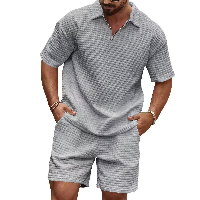 Ethan - Men's Waffle Knit Polo T-Shirt and Shorts Set Cole Hampton