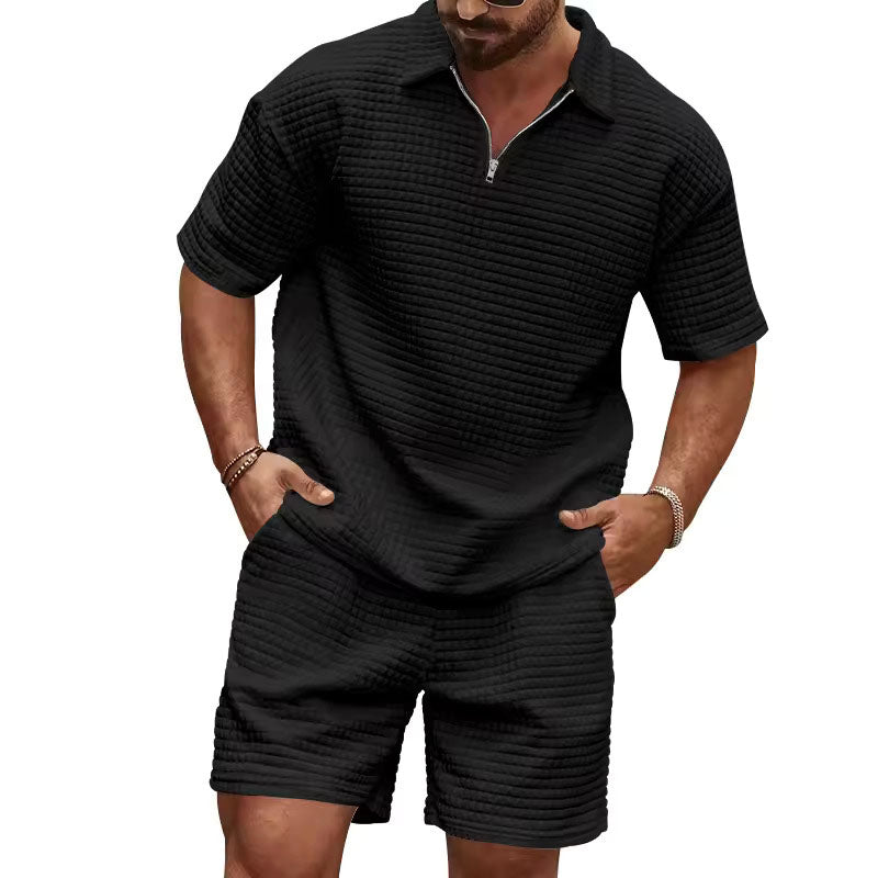 Ethan - Men's Waffle Knit Polo T-Shirt and Shorts Set Cole Hampton
