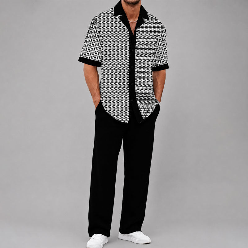 Fred - Men's Geometric Print Shirt & Drawstring Pants Set Cole Hampton