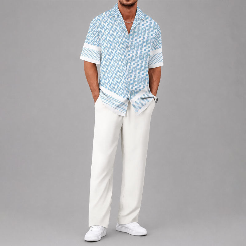 Fred - Men's Geometric Print Shirt & Drawstring Pants Set Cole Hampton
