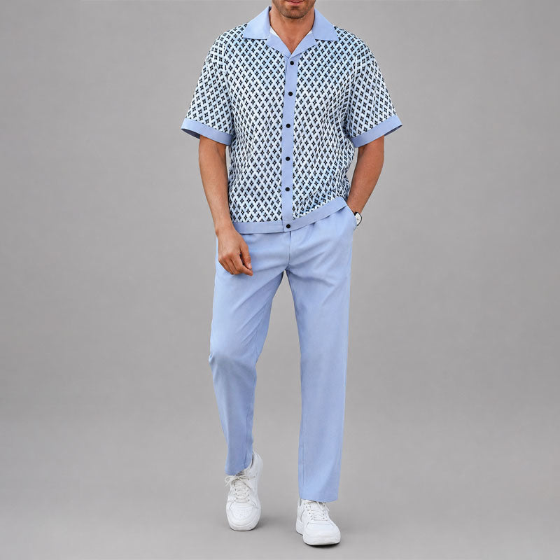 Fred - Men's Geometric Print Shirt & Drawstring Pants Set Cole Hampton