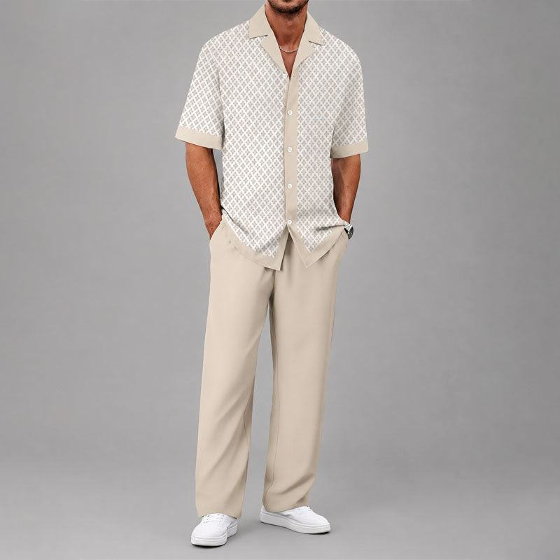Fred - Men's Geometric Print Shirt & Drawstring Pants Set Cole Hampton