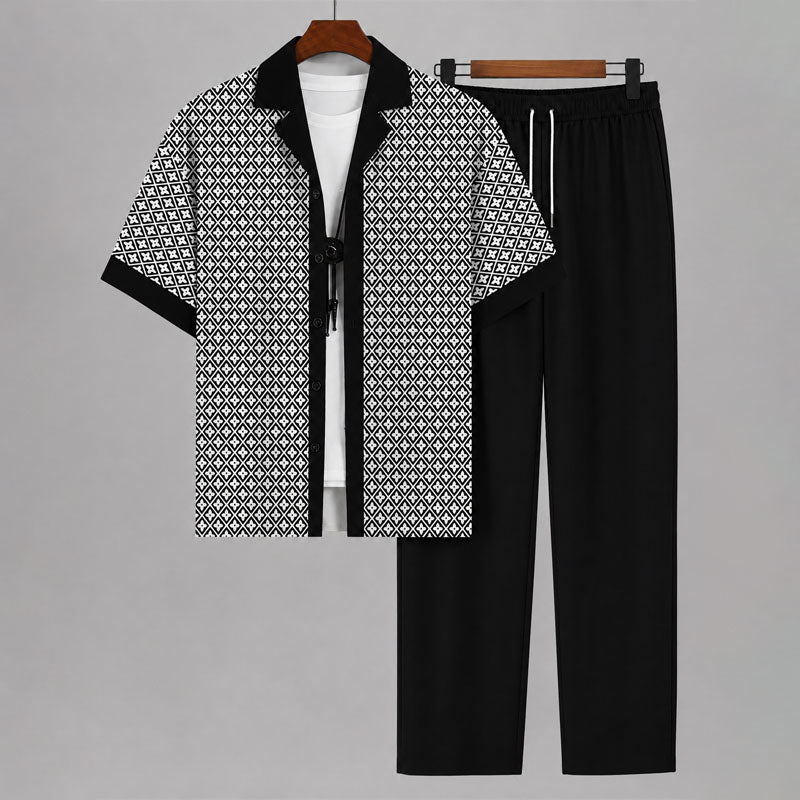 Fred - Men's Geometric Print Shirt & Drawstring Pants Set Cole Hampton