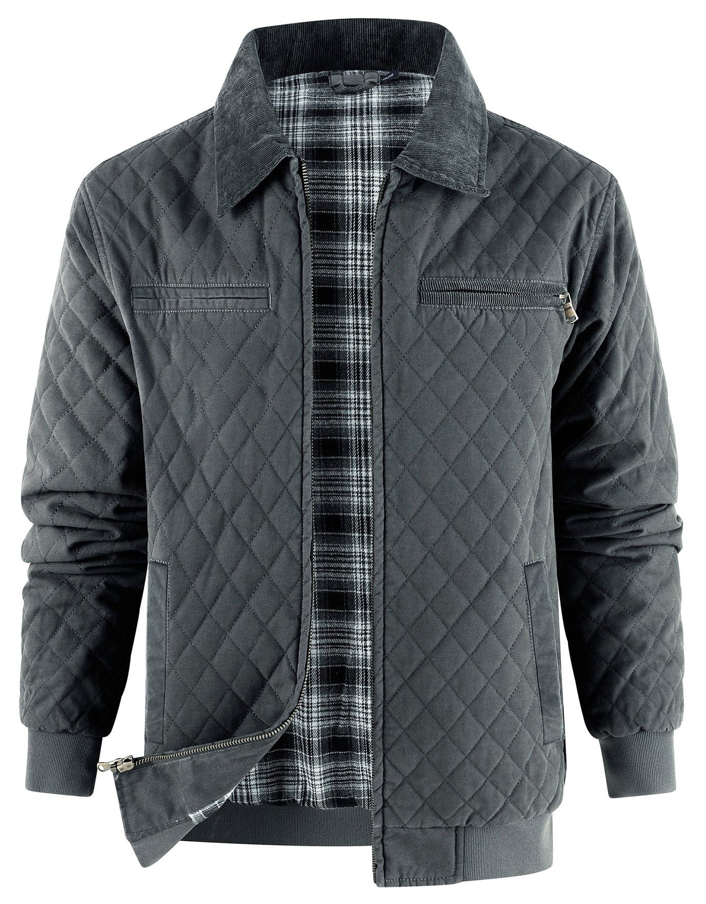 Diamond Quilt Jacket – Men's Quilted Bomber Jacket – Corduroy Collar Cole Hampton