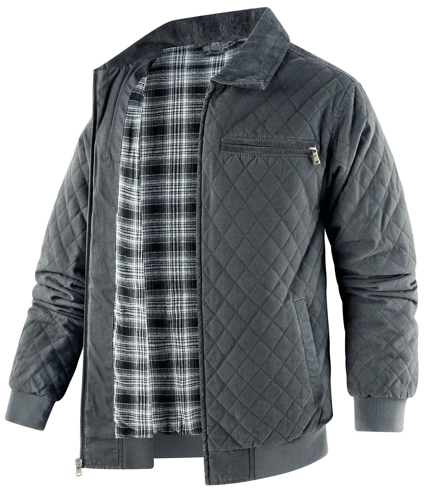 Diamond Quilt Jacket – Men's Quilted Bomber Jacket – Corduroy Collar Cole Hampton
