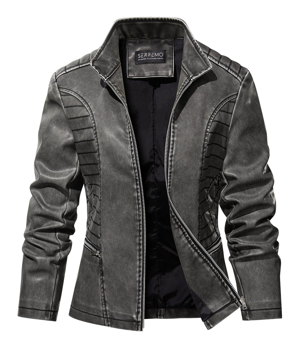 Luna Edge Jacket – Women's Faux Leather Moto Jacket – Quilted Washed Black Cole Hampton