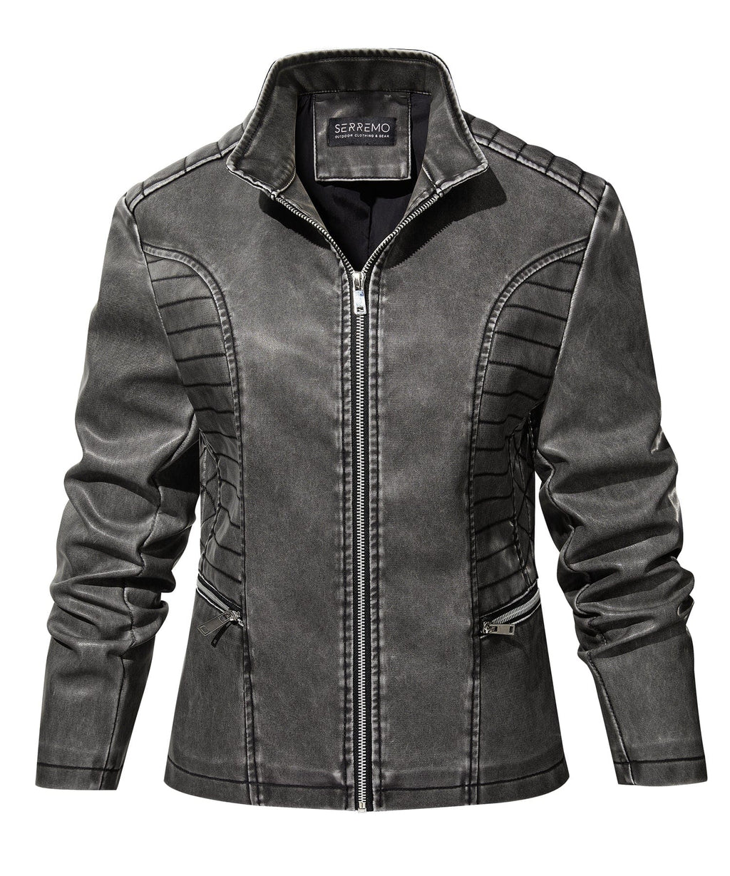 Luna Edge Jacket – Women's Faux Leather Moto Jacket – Quilted Washed Black Cole Hampton