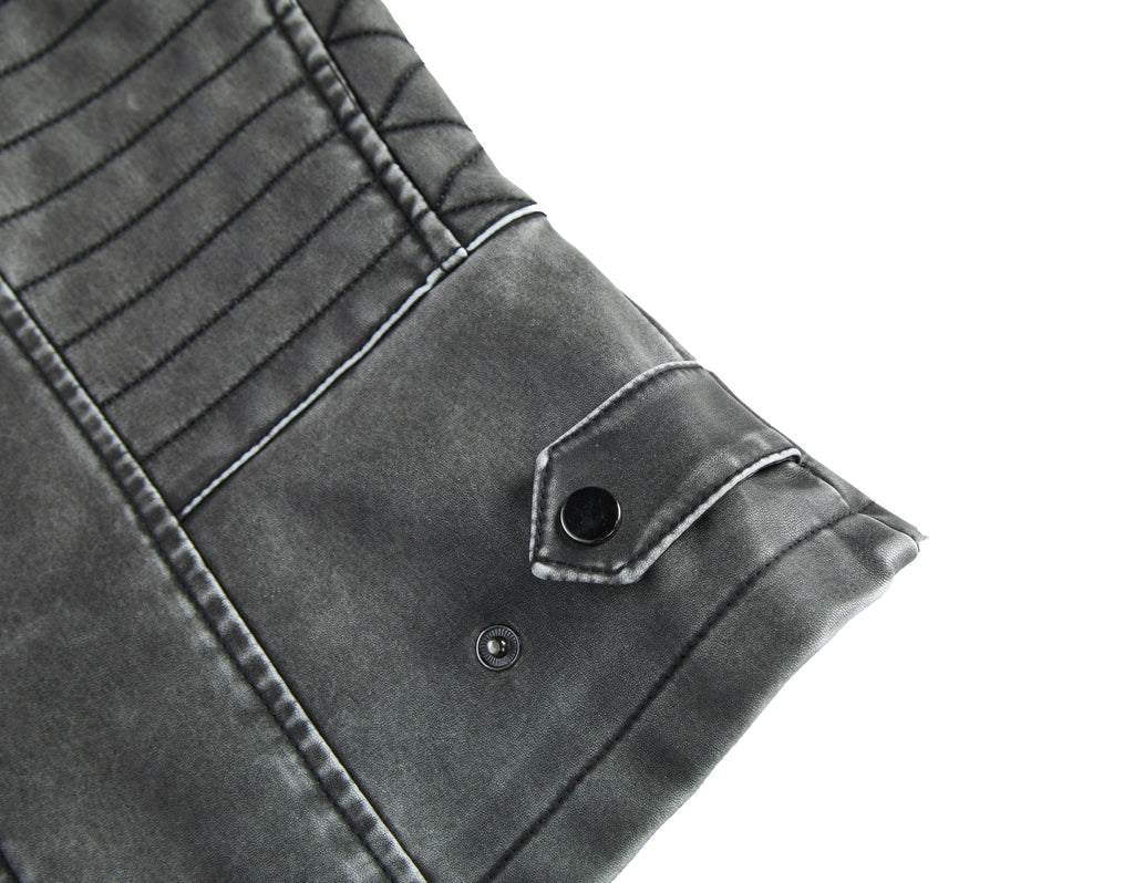 Luna Edge Jacket – Women's Faux Leather Moto Jacket – Quilted Washed Black Cole Hampton