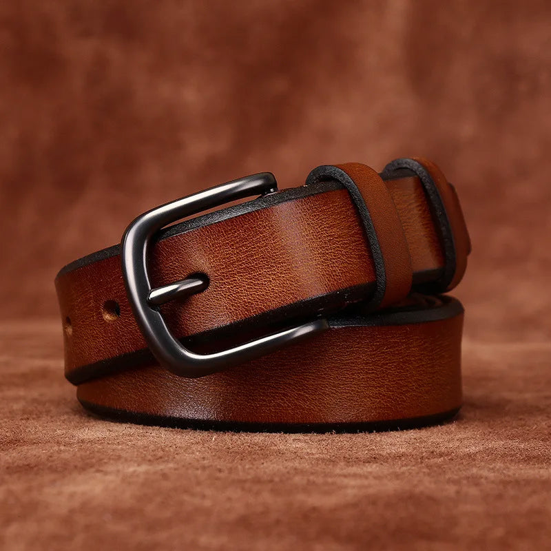 Genuine Leather Belt with Rounded Metal Buckle Cole Hampton