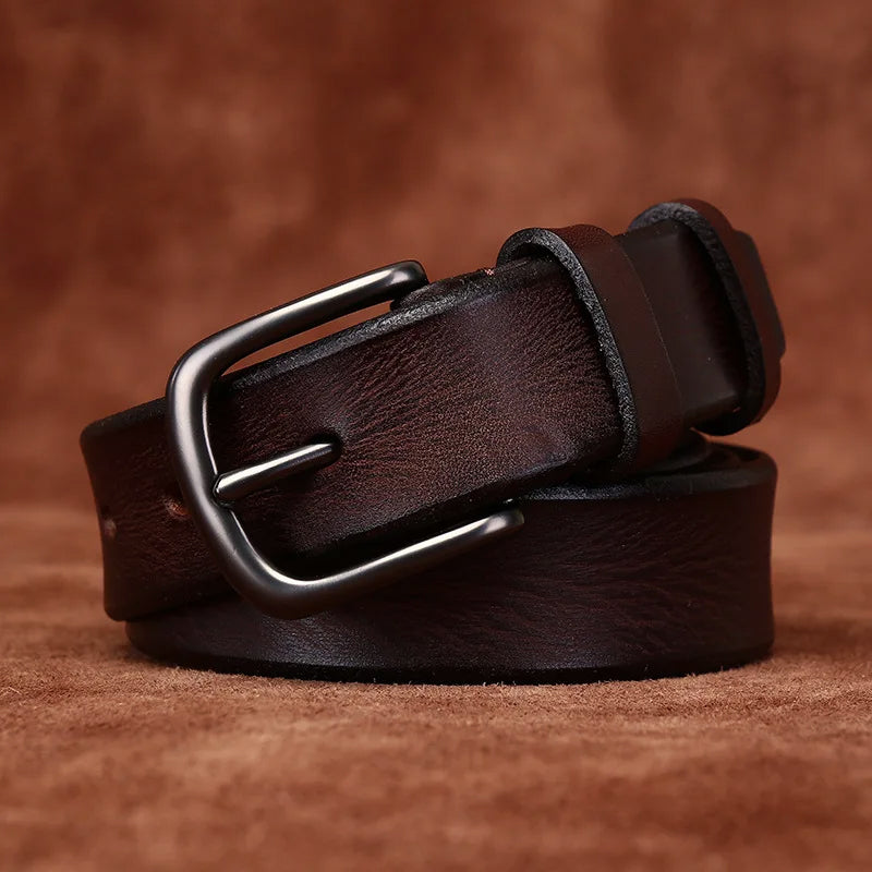Genuine Leather Belt with Rounded Metal Buckle Cole Hampton