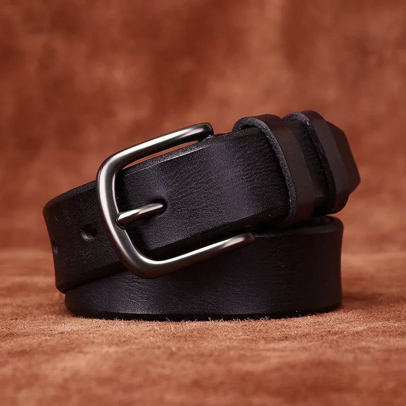 Genuine Leather Belt with Rounded Metal Buckle Cole Hampton