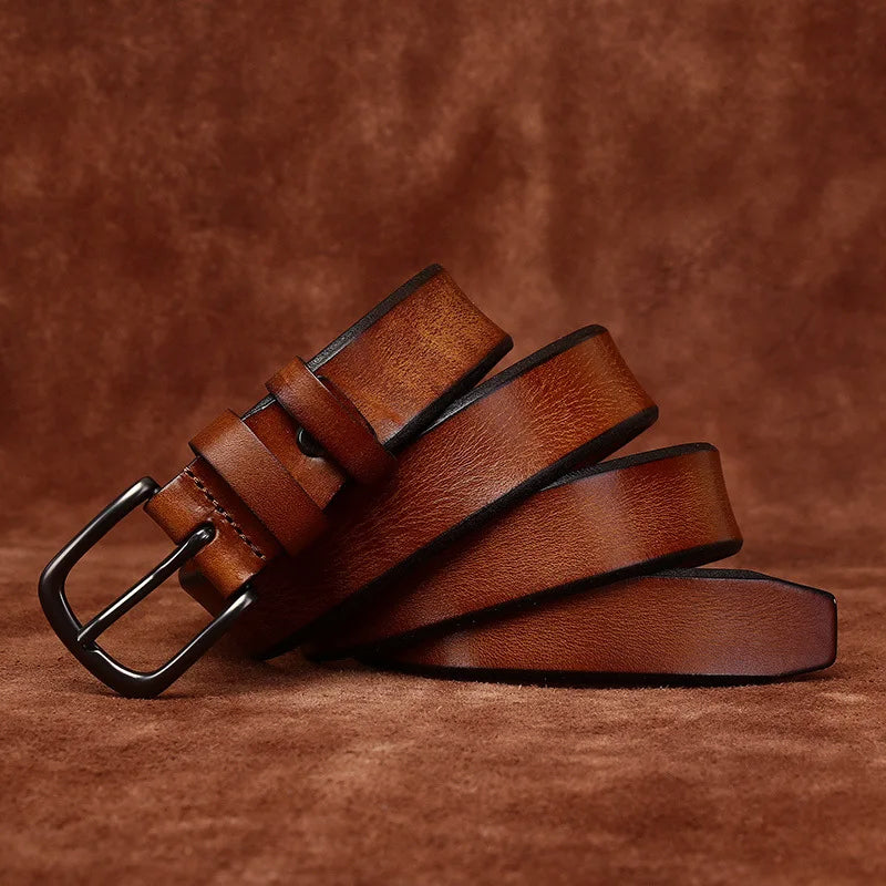 Genuine Leather Belt with Rounded Metal Buckle Cole Hampton