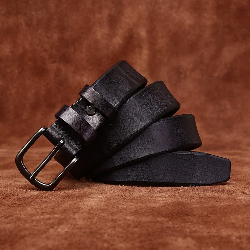 Genuine Leather Belt with Rounded Metal Buckle Cole Hampton