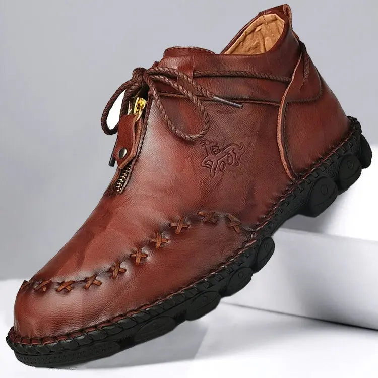 Hand-Stitched Leather Casual Boots for Men – Comfortable & Slip-Resistant