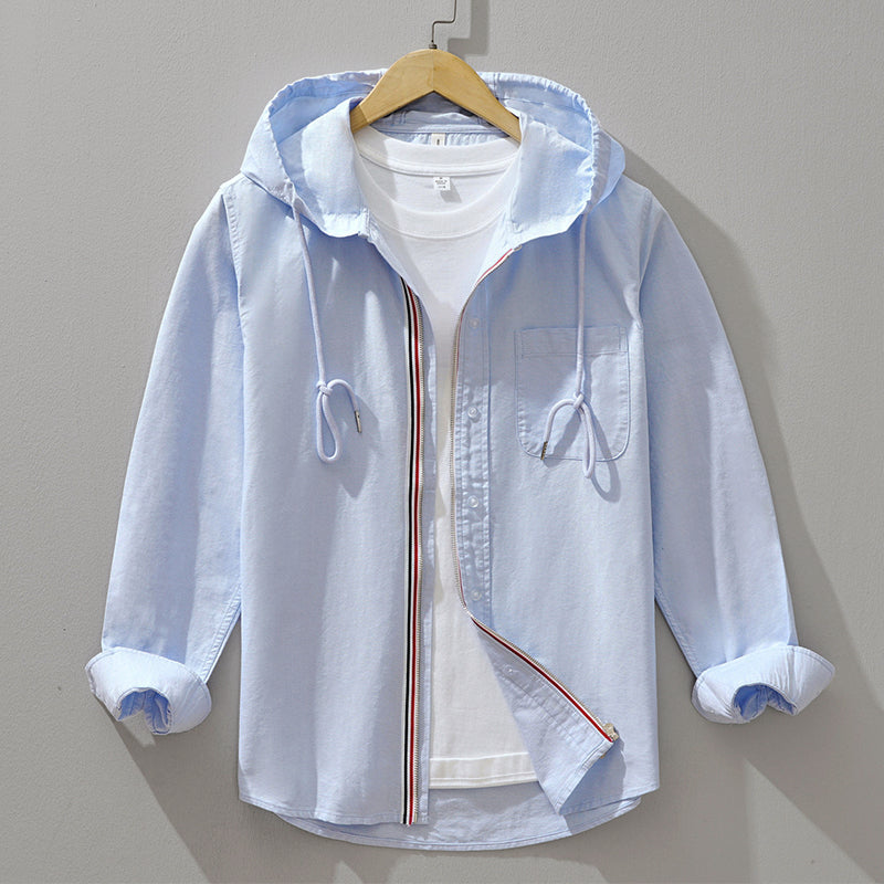 Hooded Cotton Shirt with Zipper Closure Ash & Harbor
