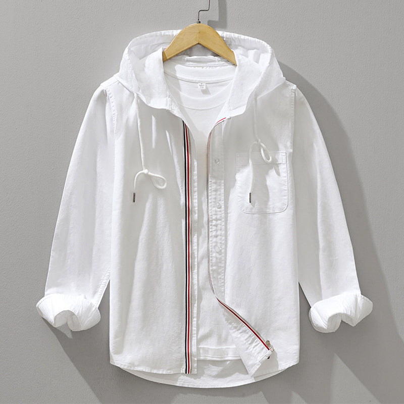 Hooded Cotton Shirt with Zipper Closure Ash & Harbor