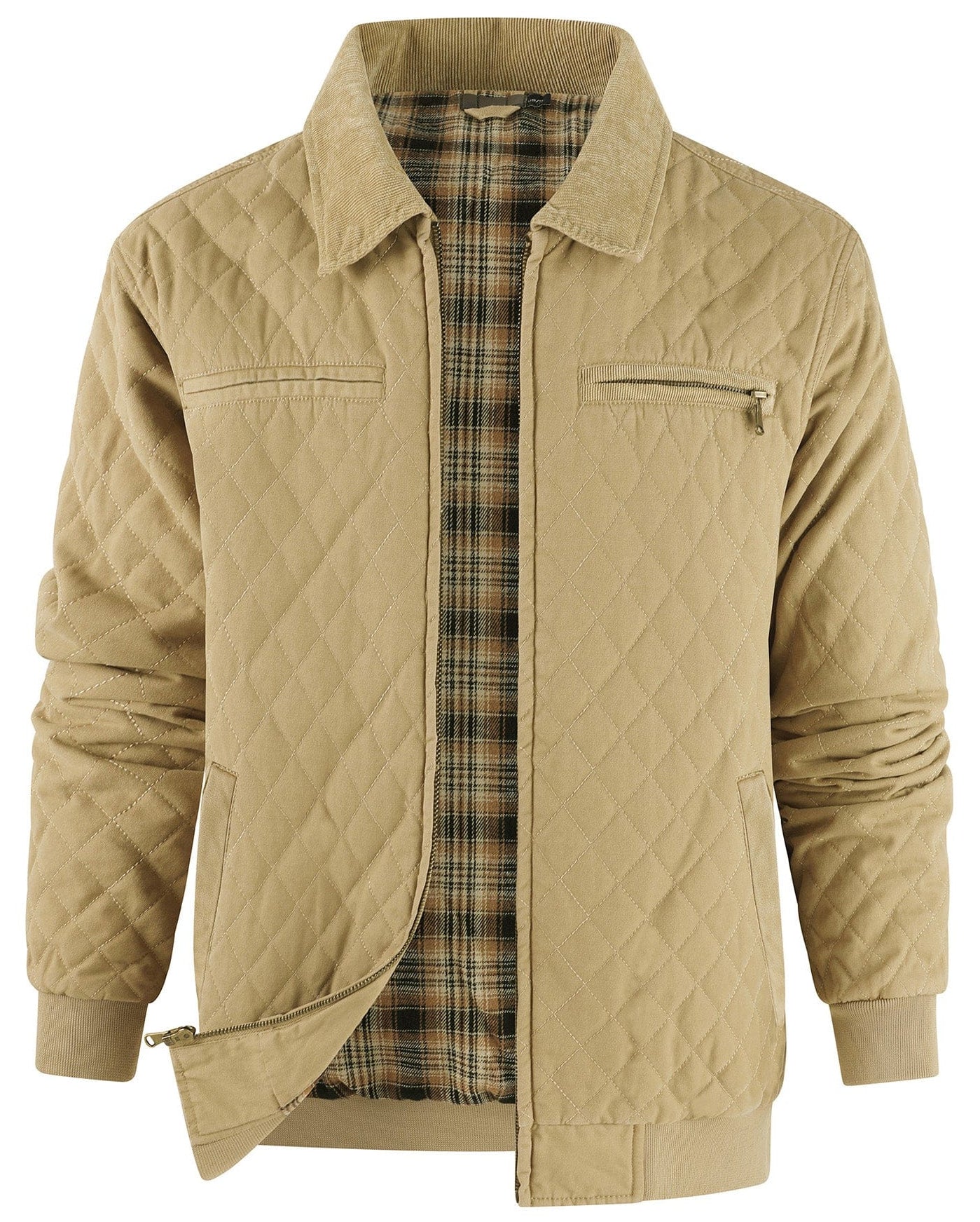 Diamond Quilt Jacket – Men's Quilted Bomber Jacket – Corduroy Collar Cole Hampton
