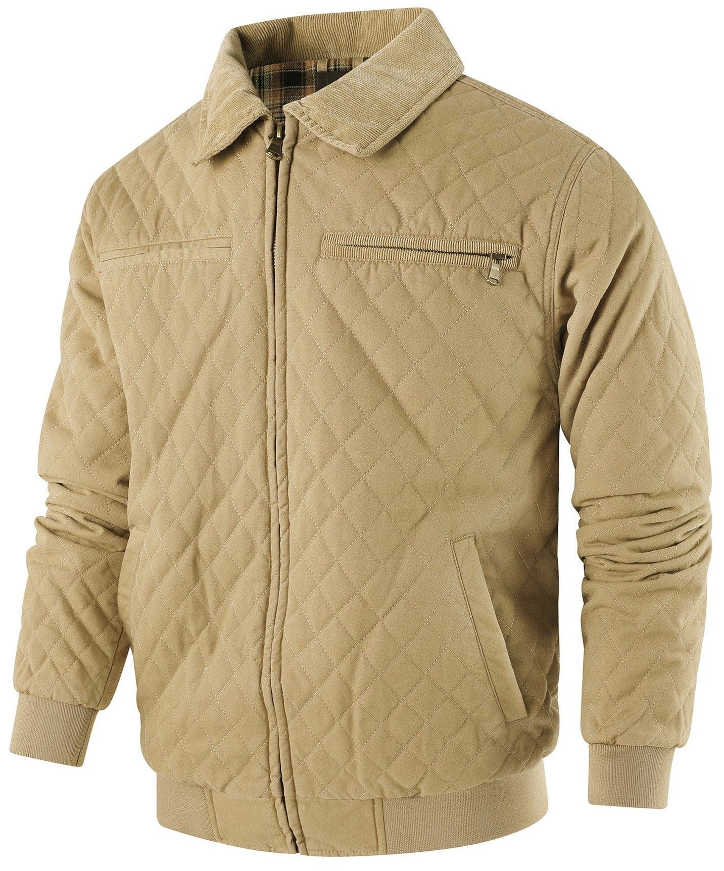 Diamond Quilt Jacket – Men's Quilted Bomber Jacket – Corduroy Collar Cole Hampton